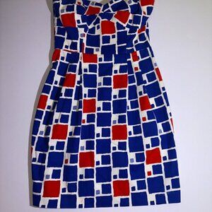 Shoshanna Strapless Bow Dress Cocktail Cup Easter Red Blue Pockets size 4